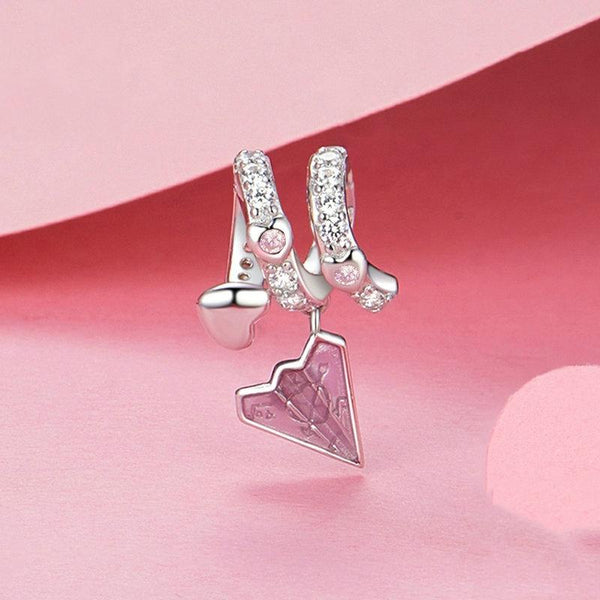 Love Letter Paper Aeroplane Sterling Silver Bead Charm Bracelet Necklace
