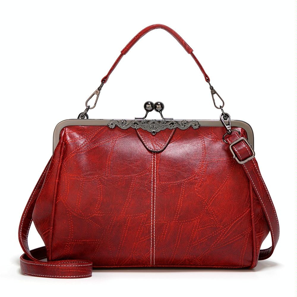 Purse Style Clasp PU Leather Crossbody Shoulder Bag Handbag Vintage Buckle Red
