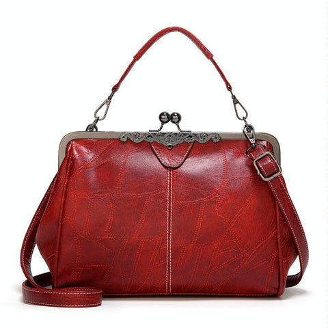 Purse Style Clasp PU Leather Crossbody Shoulder Bag Handbag Vintage Buckle Red
