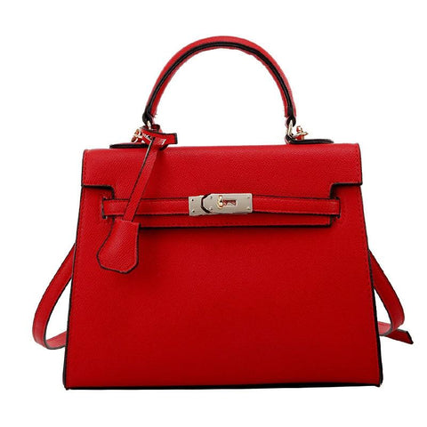 Classic Design Inspired Faux PU Leather Shoulder Bag Handbag Gold Trim Red