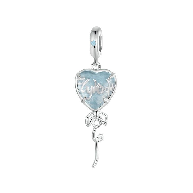 Blue Glass Heart Sterling Silver Bead Charm Bracelet Necklace Pendant