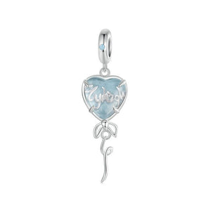 Blue Glass Heart Sterling Silver Bead Charm Bracelet Necklace Pendant