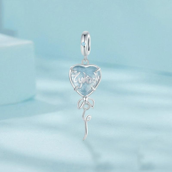 Blue Glass Heart Sterling Silver Bead Charm Bracelet Necklace Pendant