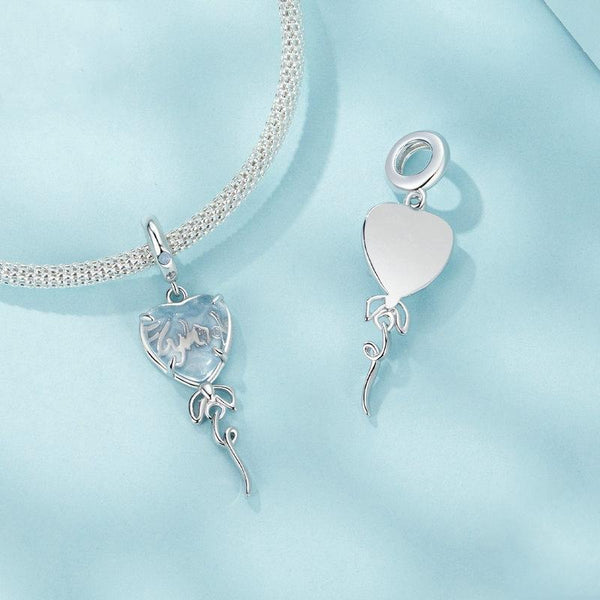 Blue Glass Heart Sterling Silver Bead Charm Bracelet Necklace Pendant