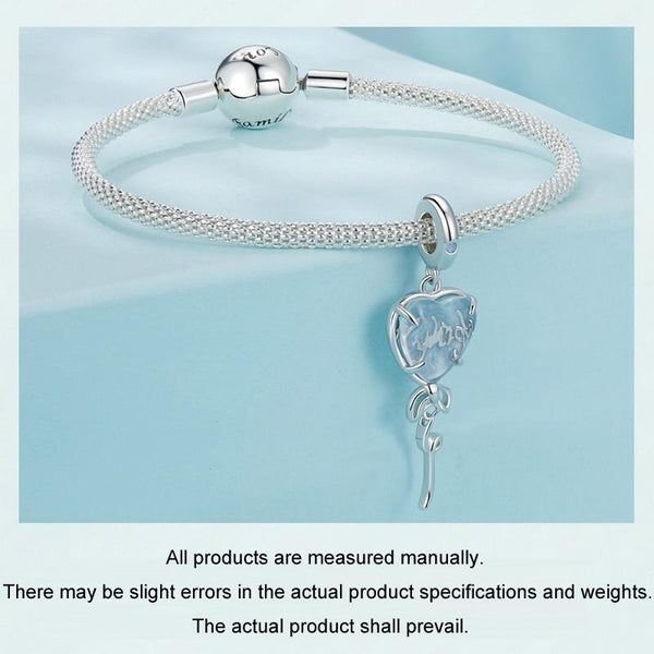 Blue Glass Heart Sterling Silver Bead Charm Bracelet Necklace Pendant