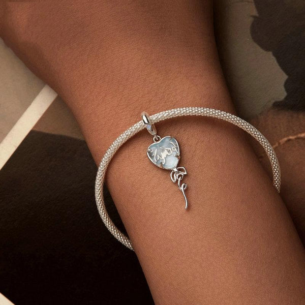 Blue Glass Heart Sterling Silver Bead Charm Bracelet Necklace Pendant