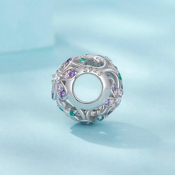 Floral Flowers Sterling Silver CZ Spacer Bead Charm Bracelet Necklace Pendant
