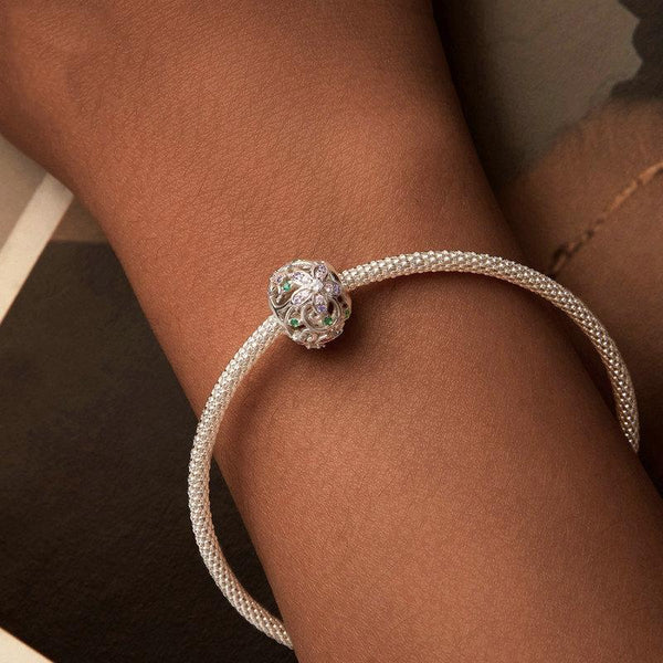 Floral Flowers Sterling Silver CZ Spacer Bead Charm Bracelet Necklace Pendant