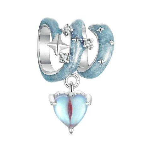 Starry Sky Heart Enamel Sterling Silver CZ Bead Charm Bracelet Necklace