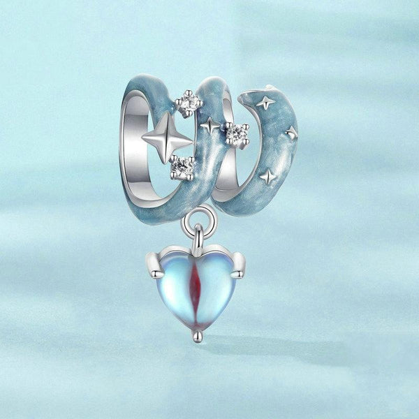 Starry Sky Heart Enamel Sterling Silver CZ Bead Charm Bracelet Necklace