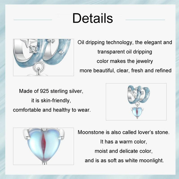Starry Sky Heart Enamel Sterling Silver CZ Bead Charm Bracelet Necklace