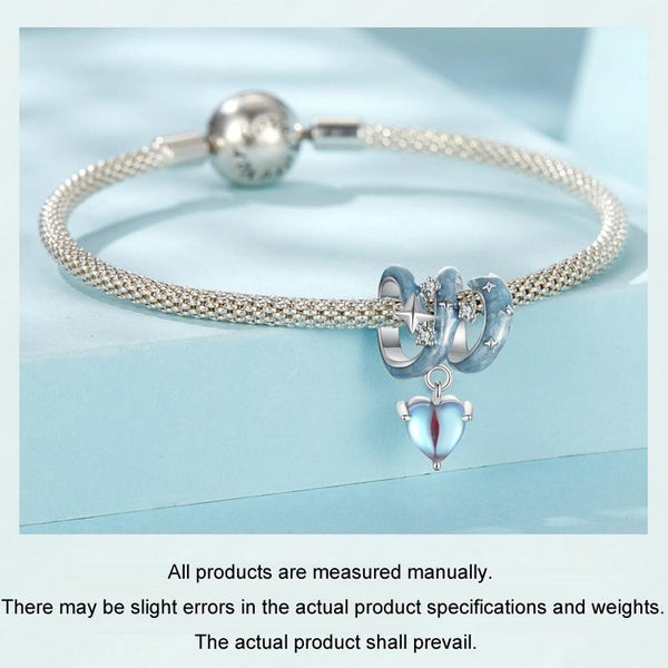 Starry Sky Heart Enamel Sterling Silver CZ Bead Charm Bracelet Necklace