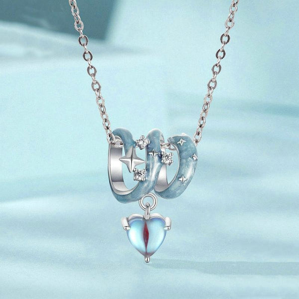 Starry Sky Heart Enamel Sterling Silver CZ Bead Charm Bracelet Necklace