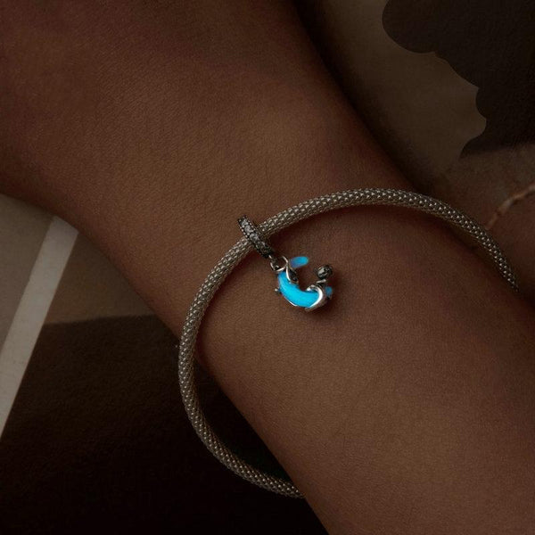 Luminous Moon Cat Sterling Silver CZ Bead Charm Bracelet Necklace Pendant