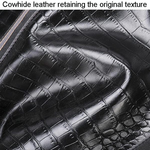 Genuine Leather Crocodile Print Duffel Travel Bag Wet Shoe Pocket Shoulder Strap Black