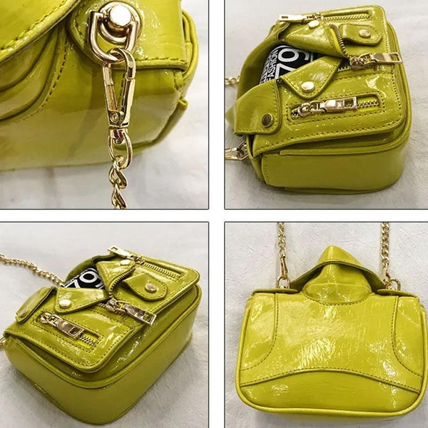 Faux PU Leather Biker Jacket Style Crossbody Shoulder Bag Handbag Off White