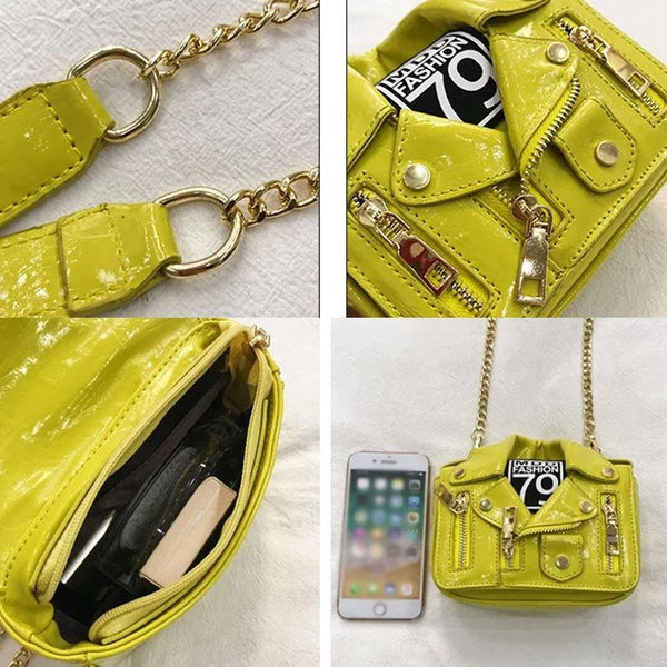Faux PU Leather Biker Jacket Style Crossbody Shoulder Bag Handbag Off White