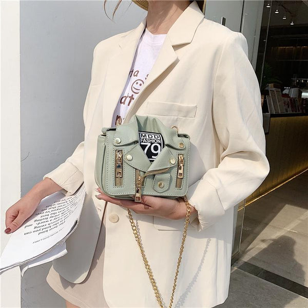 Faux PU Leather Biker Jacket Style Crossbody Shoulder Bag Handbag Off White