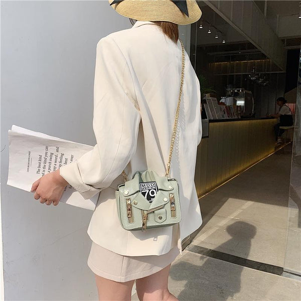Faux PU Leather Biker Jacket Style Crossbody Shoulder Bag Handbag Off White