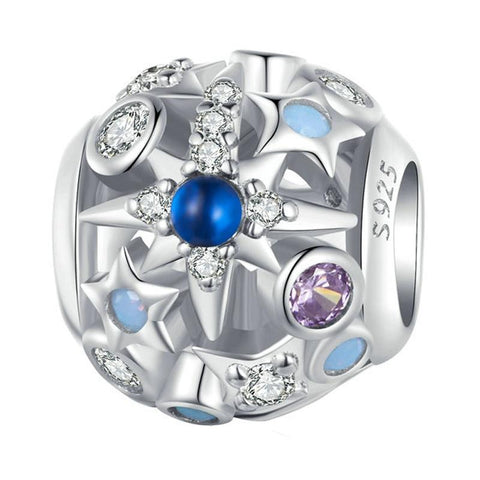 Stars Platinum Plated Sterling Silver Zircon CZ Opal Look Bead Charm Bracelet Necklace