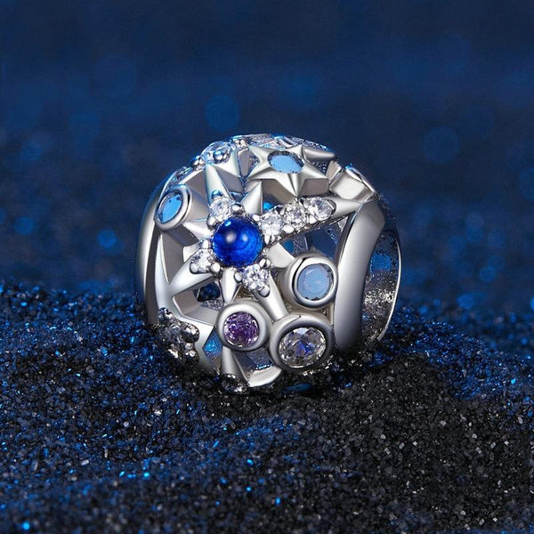 Stars Platinum Plated Sterling Silver Zircon CZ Opal Look Bead Charm Bracelet Necklace
