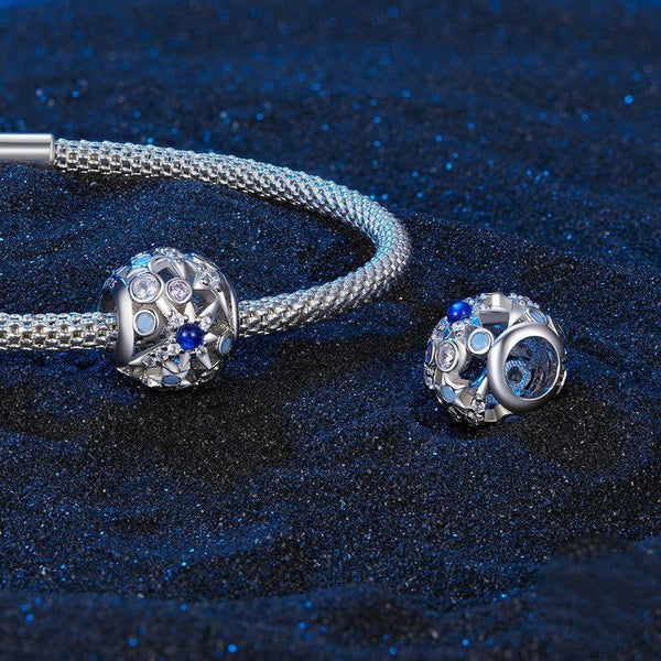 Stars Platinum Plated Sterling Silver Zircon CZ Opal Look Bead Charm Bracelet Necklace
