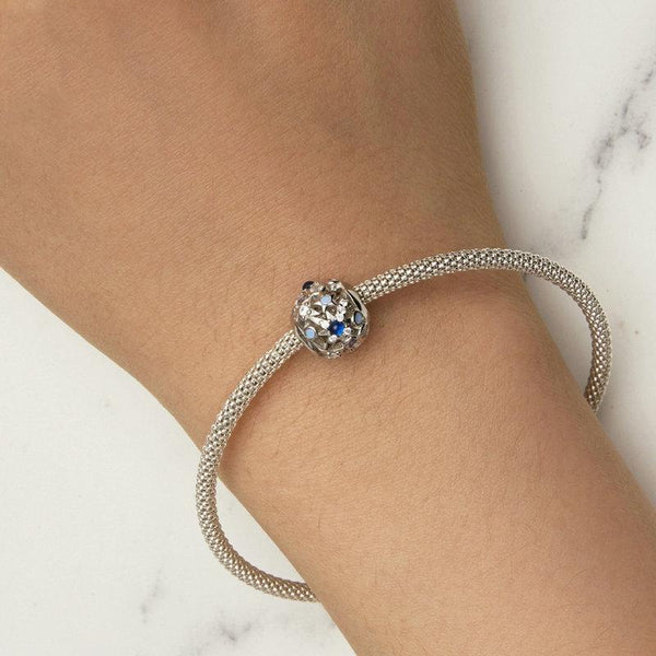 Stars Platinum Plated Sterling Silver Zircon CZ Opal Look Bead Charm Bracelet Necklace