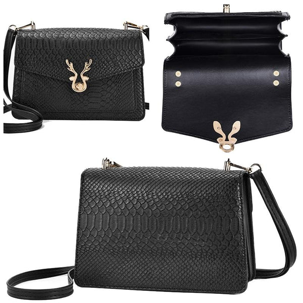 Faux PU Crocodile Leather Crossbody Shoulder Phone Bag Black