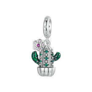 Potted Cactus Enamel Sterling Silver Bead Charm Bracelet Necklace
