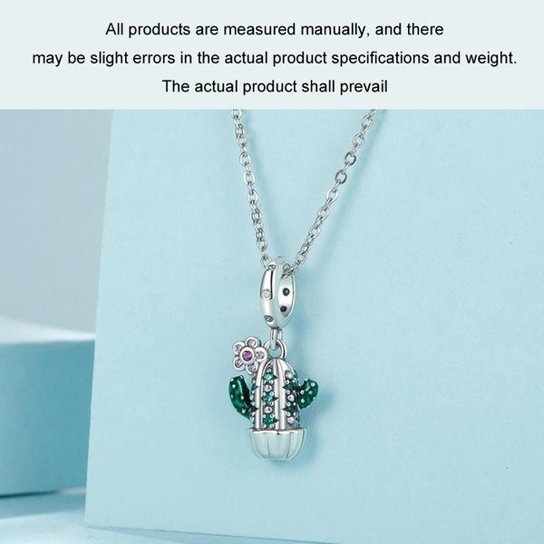 Potted Cactus Enamel Sterling Silver Bead Charm Bracelet Necklace