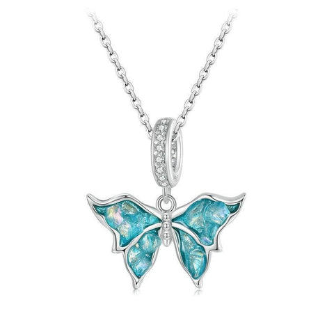 Butterfly Enamel Sterling Silver Zircon CZ Bead Charm Bracelet Necklace