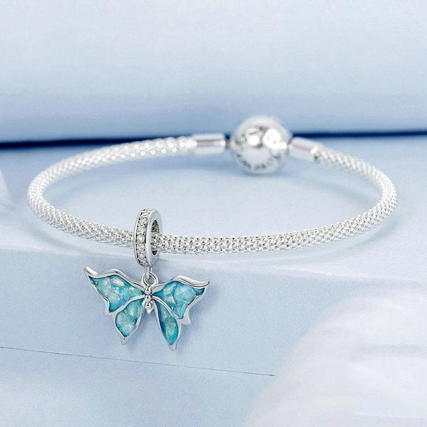 Butterfly Enamel Sterling Silver Zircon CZ Bead Charm Bracelet Necklace