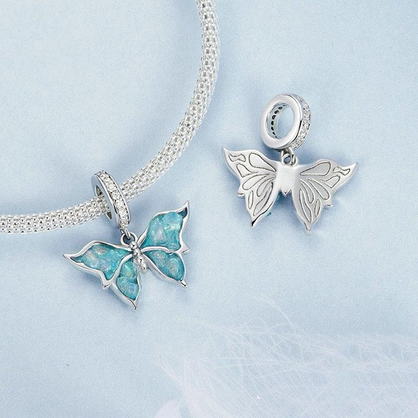 Butterfly Enamel Sterling Silver Zircon CZ Bead Charm Bracelet Necklace