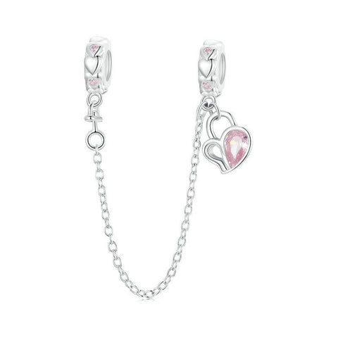 Love Heart Platinum Plated Sterling Silver CZ Safety Chain For Bracelet