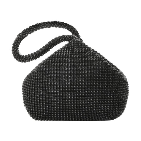 Soft Beaded Womens Evening Wedding Party Clutch Wrist Bag Black