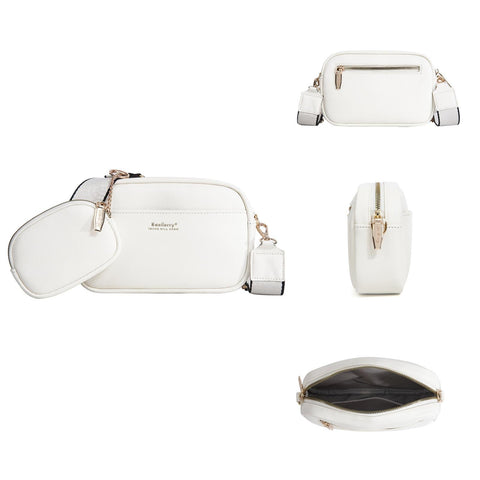 Faux PU Leather Crossbody Bag Handbag Coin Purse White