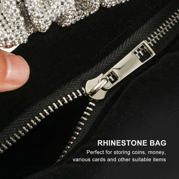 Velvet Evening Party Clutch Handbag Bag Crystal Handle Black