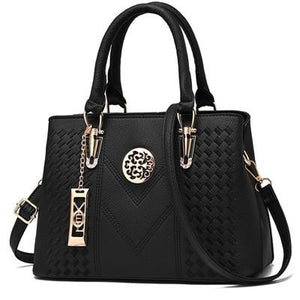 Embroidered Gold Trim Accent PU Leather Crossbody Bag Handbag Black