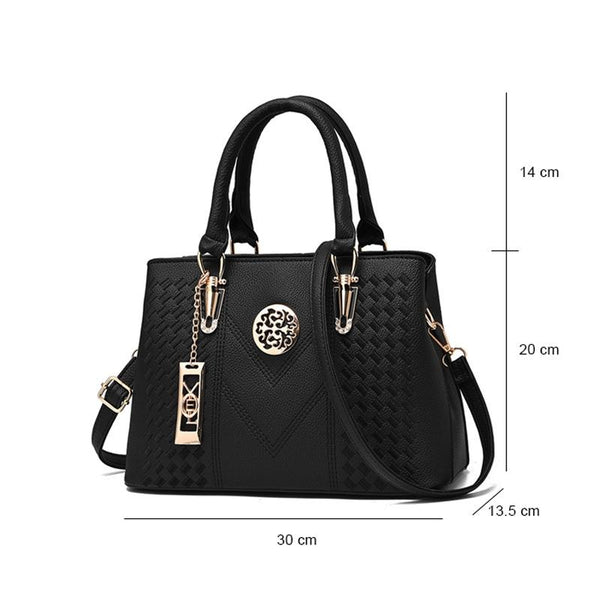 Embroidered Gold Trim Accent PU Leather Crossbody Bag Handbag Black