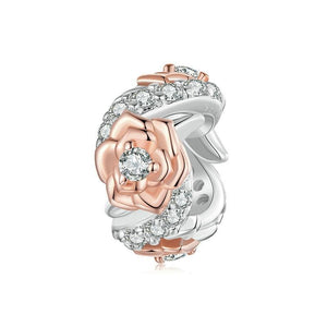 Rose Crystal Sterling Silver CZ Bead Charm Bracelet Necklace Pendant