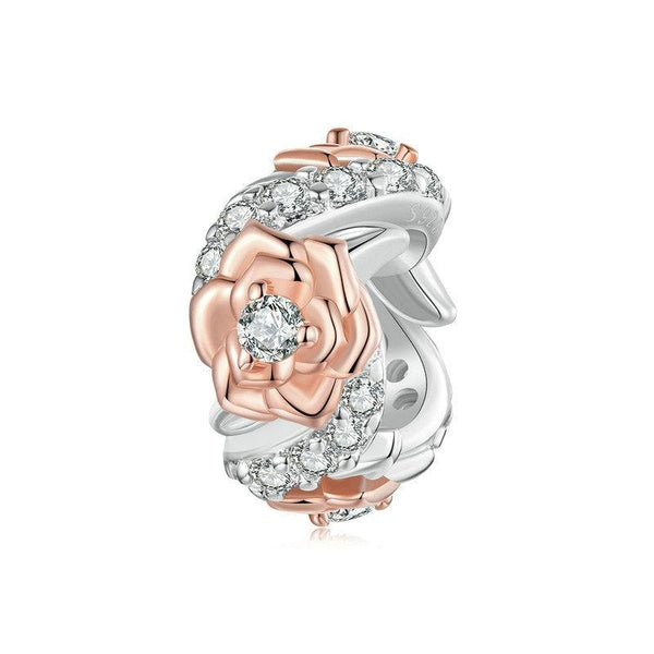 Rose Crystal Sterling Silver CZ Bead Charm Bracelet Necklace Pendant