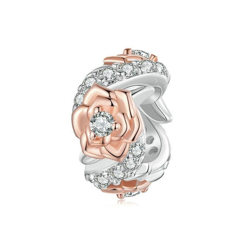 Rose Crystal Sterling Silver CZ Bead Charm Bracelet Necklace Pendant