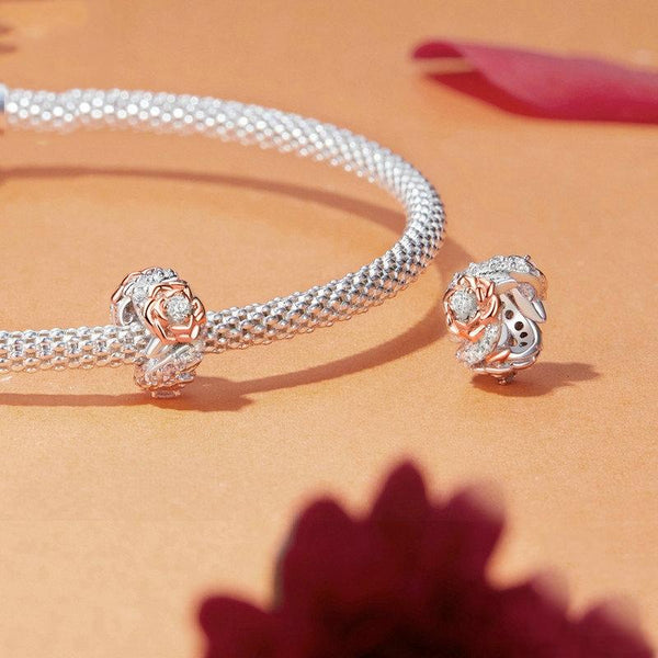 Rose Crystal Sterling Silver CZ Bead Charm Bracelet Necklace Pendant