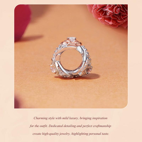 Rose Crystal Sterling Silver CZ Bead Charm Bracelet Necklace Pendant