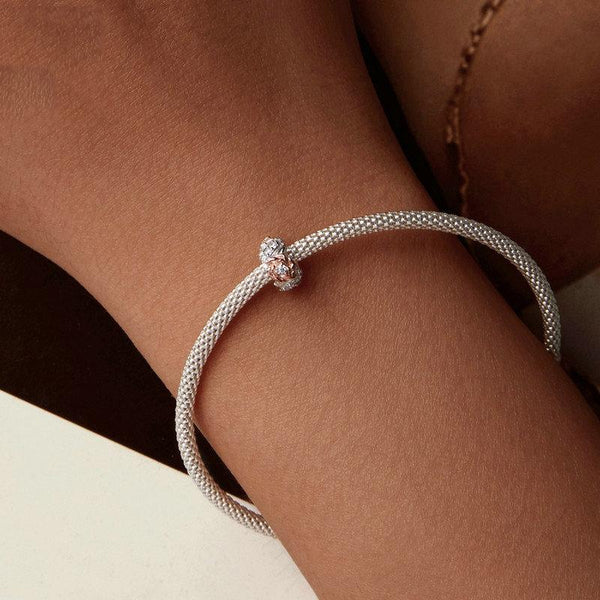 Rose Crystal Sterling Silver CZ Bead Charm Bracelet Necklace Pendant