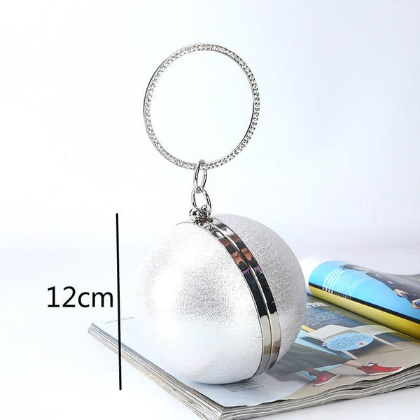 Chic Round Ball Evening Clutch Shoulder Bag Crystal Handle Chain Silver