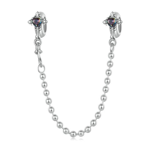 Cross Sterling Silver Glass Safety Chain For Bracelet