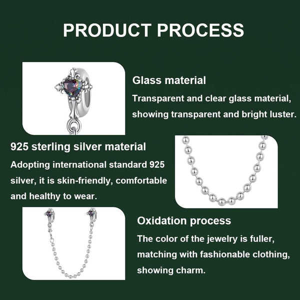 Cross Sterling Silver Glass Safety Chain For Bracelet