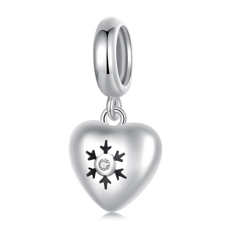 Snowflake Heart Sterling Silver CZ Bead Charm Bracelet Necklace Pendant