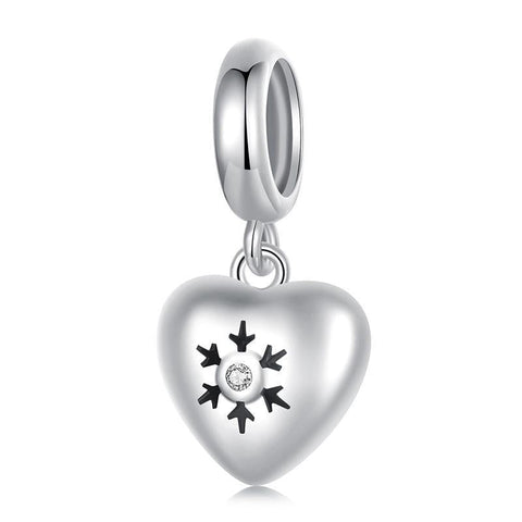 Snowflake Heart Sterling Silver CZ Bead Charm Bracelet Necklace Pendant